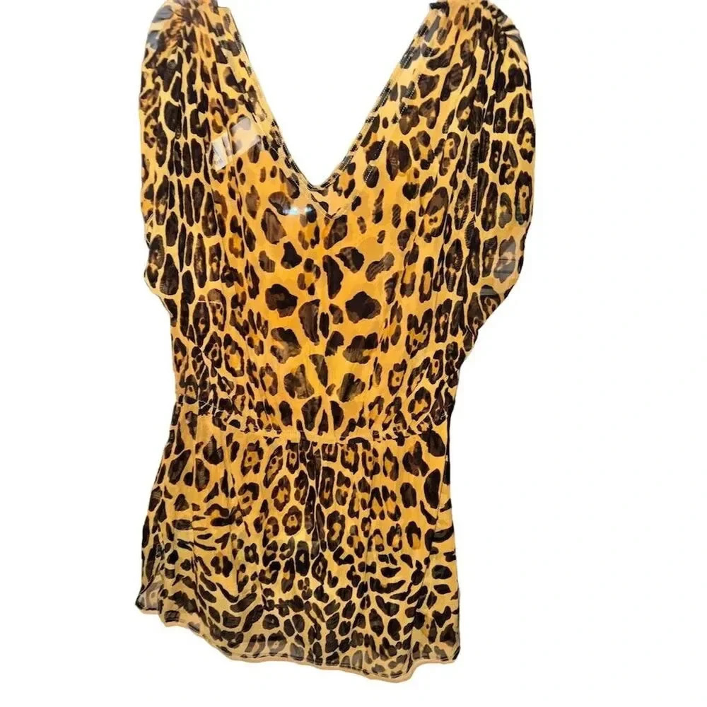 Ralph Lauren Women's Leopard-Print Tunic Cover-Up V-Neck Size M​ - Picture 8 of 9